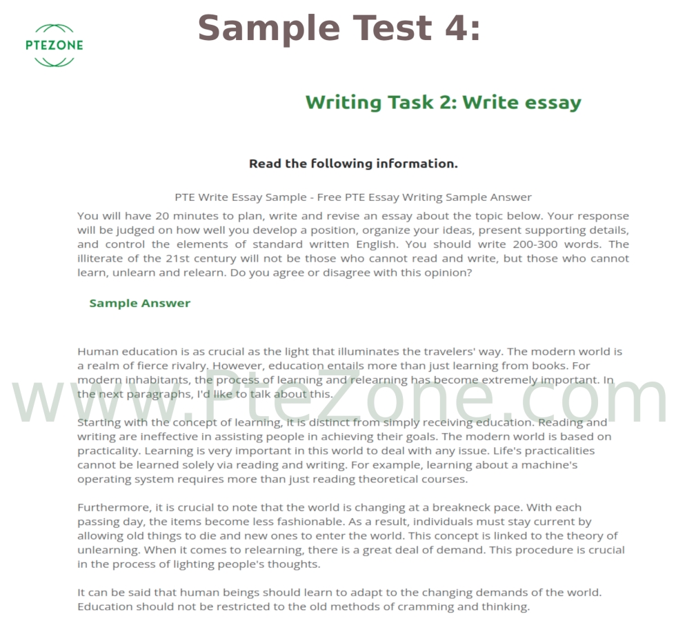 pte essay writing samples pdf